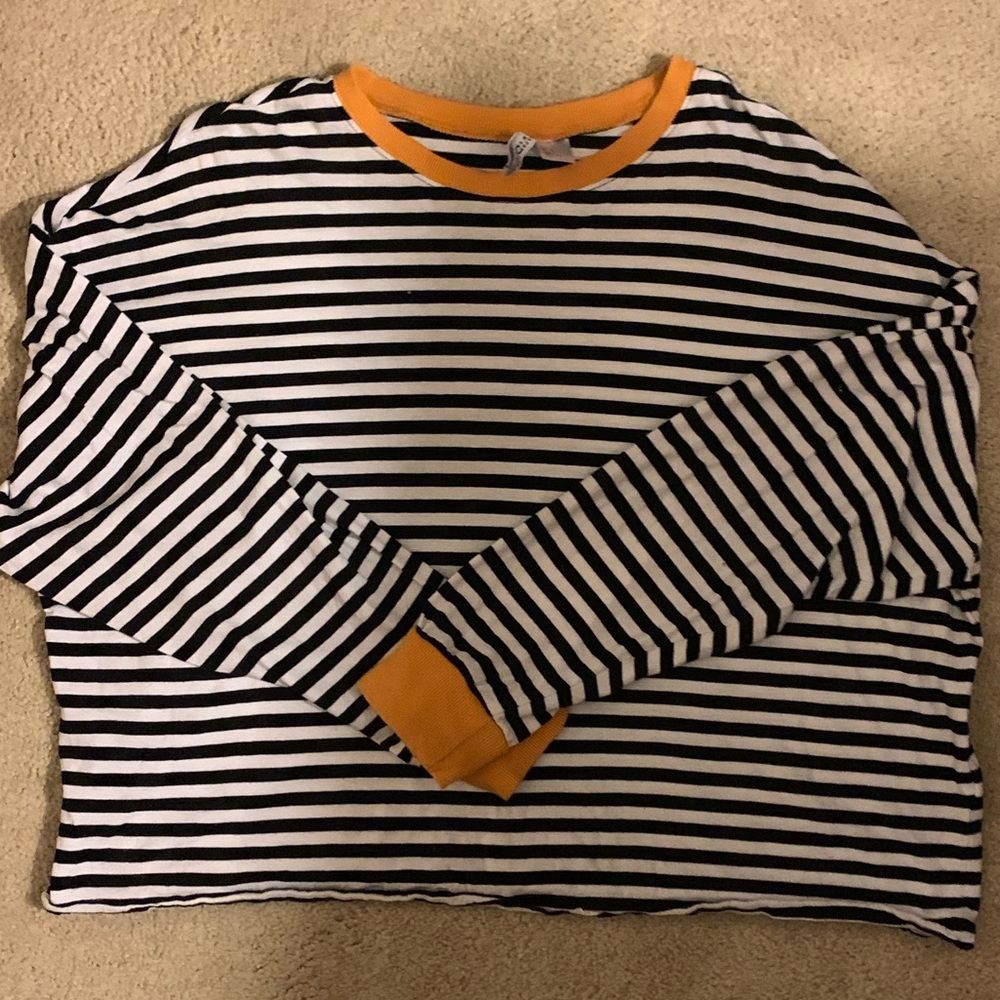 Black, white and yellow striped long sleeve shirt